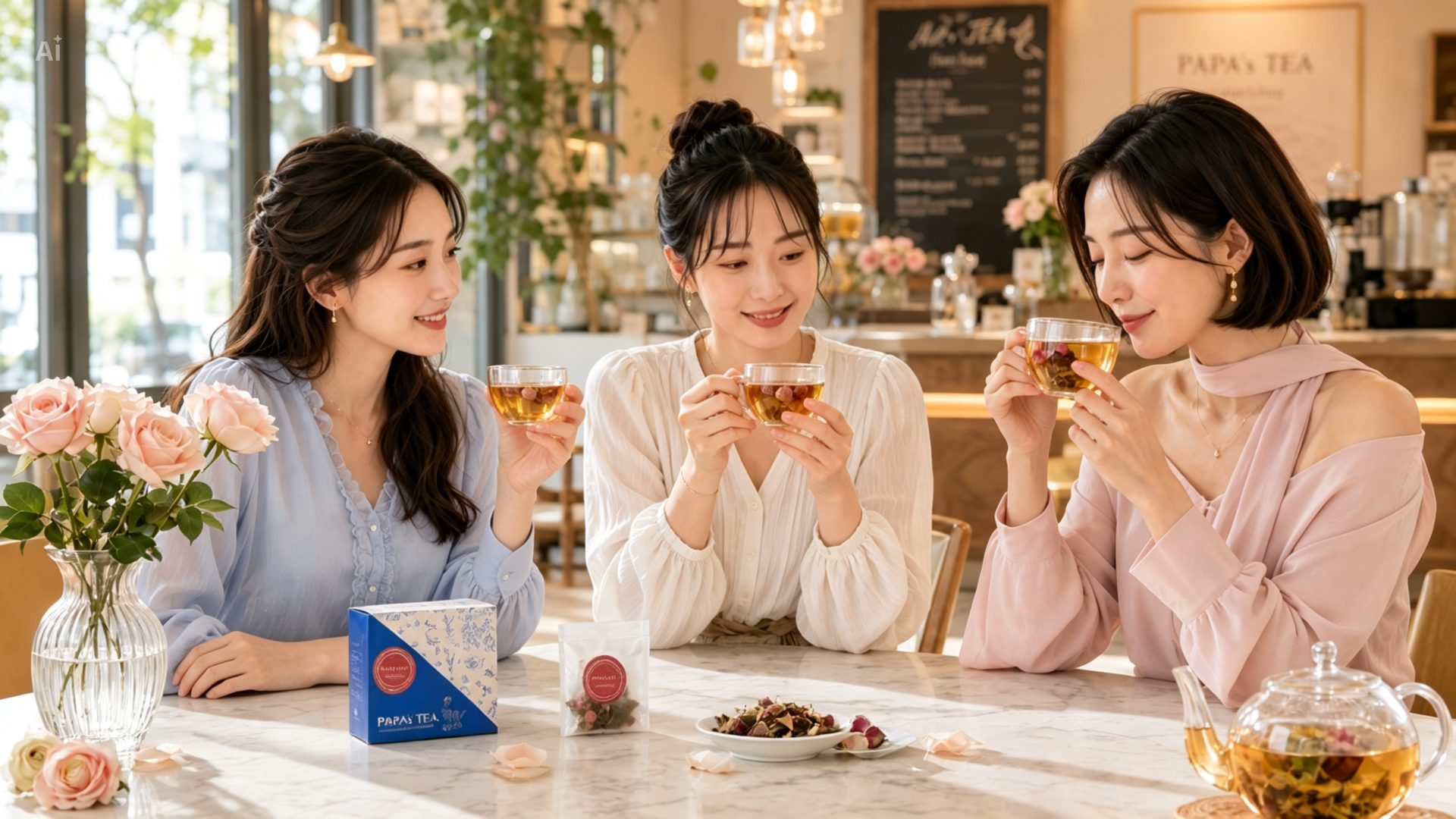 카페에서의 장미 티타임